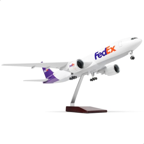 QIYUMOKE 1/150 Scale B777-300ER FedEx 18.5-inch Large Diecast Airplane Model Kit with Stand for Aircraft Model Display, Gift for Aviation Enthusiasts