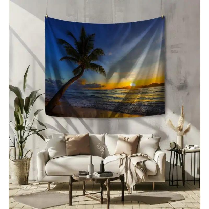 Tropical Sunset Beach Tapestry Coast Aesthetics Wall Hanging Living Room Bedroom Dormitory Landscape Home Decoration 100X70CM