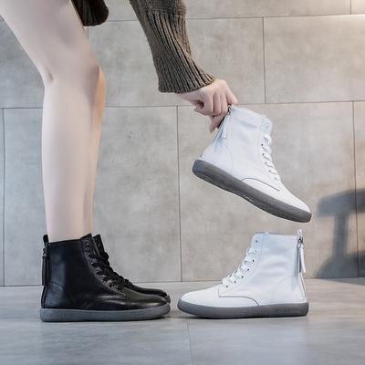 Leather White Shoes Flat Shoes Martin Boots