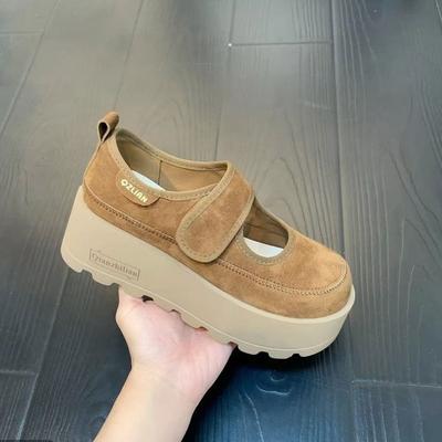 Frosted Leather Thick-soled Muffin Women's Spring New Retro Small Man Height-increasing Single Shoes