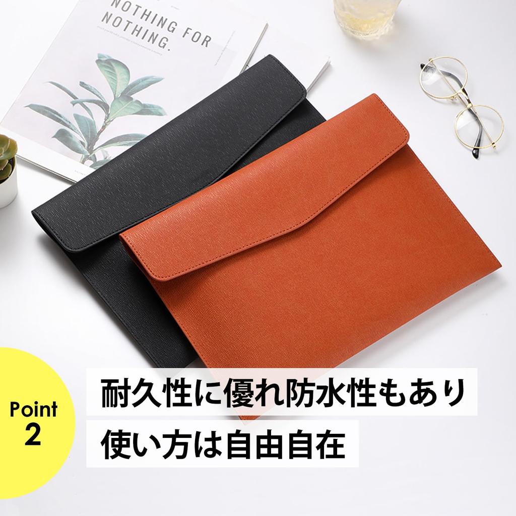 NYANDELMO ND-0044-R09-BK PU Leather File Folder, Black, for A4, Letter, and Documents