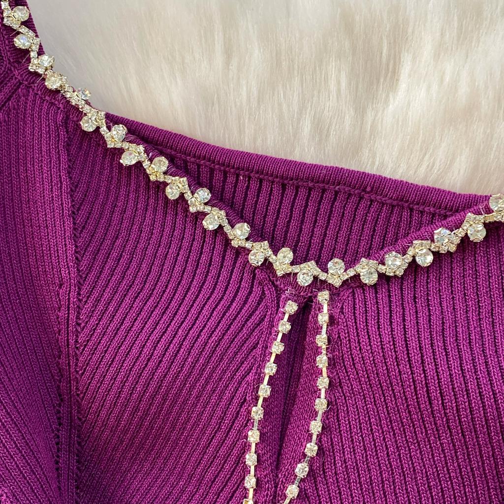 Autumn Spring Women Sexy Square Collar Luxury Beading Knitted Sweater Party Dress Long Midi Sheath Bodycon Sheath Dresses