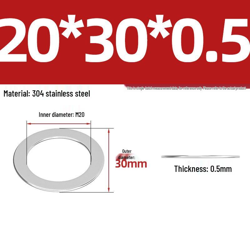 304 Stainless Steel Ultra-Thin Flat Washers - Available in Thickness: 0.1mm, 0.2mm, 0.3mm, 0.5mm