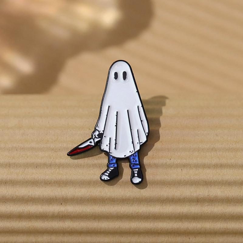 Brooch Cartoon Delightful In White Ghost Shape With Dagger For Fashion Halloween