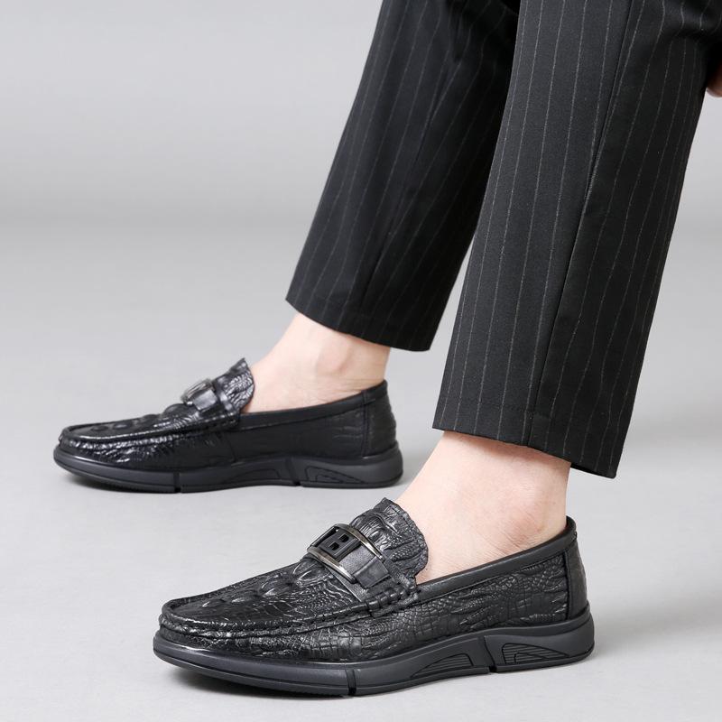 Spring New Shoes for Men Genuine Leather Casual Shoes Fashion Crocodile Print Flat Leisure Shoes Comfortable Slip-on Loafers