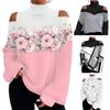 Women Pullover Blouse Off Shoulder Sleeve Loose Printing Long Turtleneck Shirt Top