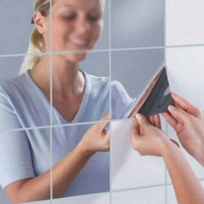 Mirror Stickers Decals Glass Home Mosaic Set Silver Square