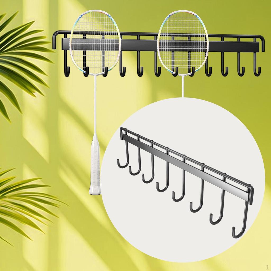 Wall Mounted Badminton Racquet Rack Hanging Hook Large Capacity Sturdy Tennis Racket Holder