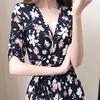 Fashion Women Sexy Knee Length Short Sleeve Printing V-Neck Summer Dress