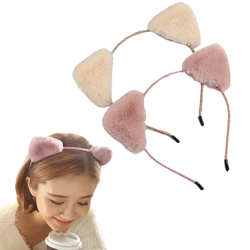 

[GALSANG] cat ears Fluffy headband cute fox ears Moe cosplay disguise costume accessories halloween ball party (Set of 2 pink + beige)