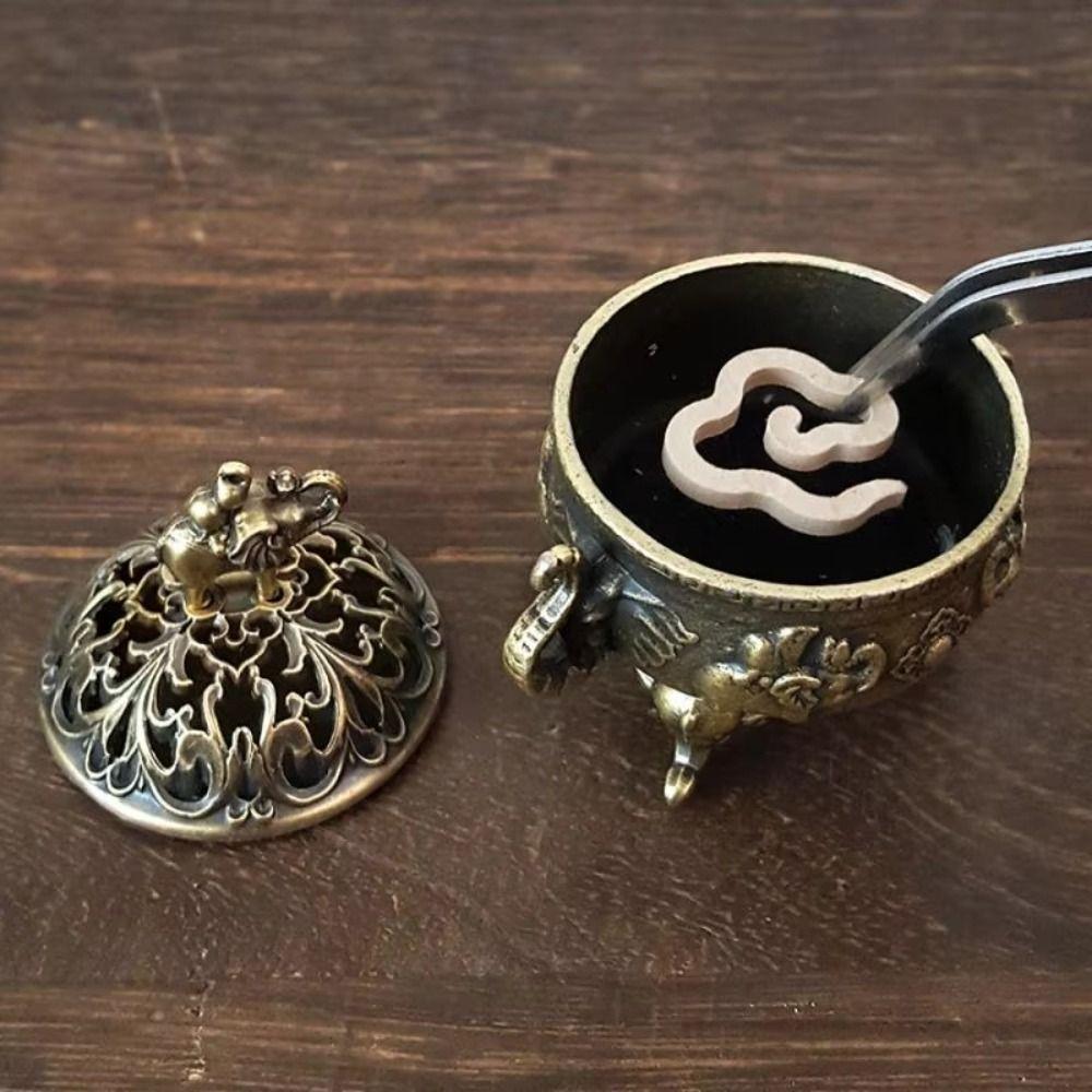 Alloy Incense Burner Hollow Out Three Legged Stove  Tea Ceremony Home Decoration