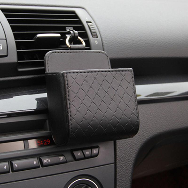 Car Phone Holder Mount Air Vent Hanging Storage Box Car Mobile Phone Bag Pu Leather Glasses Organizer Bag Support In Home