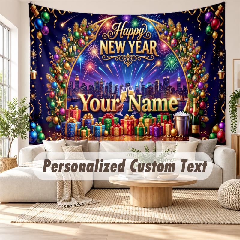 Christmas Custom Name Printed Tapestry Wall Hanging For Bedroom Living Room Wall Decor Holiday Gift