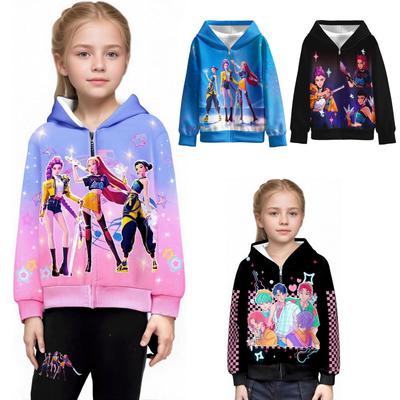 KPop Dämonenjäger Mädchen Mantel Modischer Reißverschluss-Hoodie Herbst Winter Niedlich Cartoon Lässig Mode Täglich Bequem Reißverschluss-Hoodie