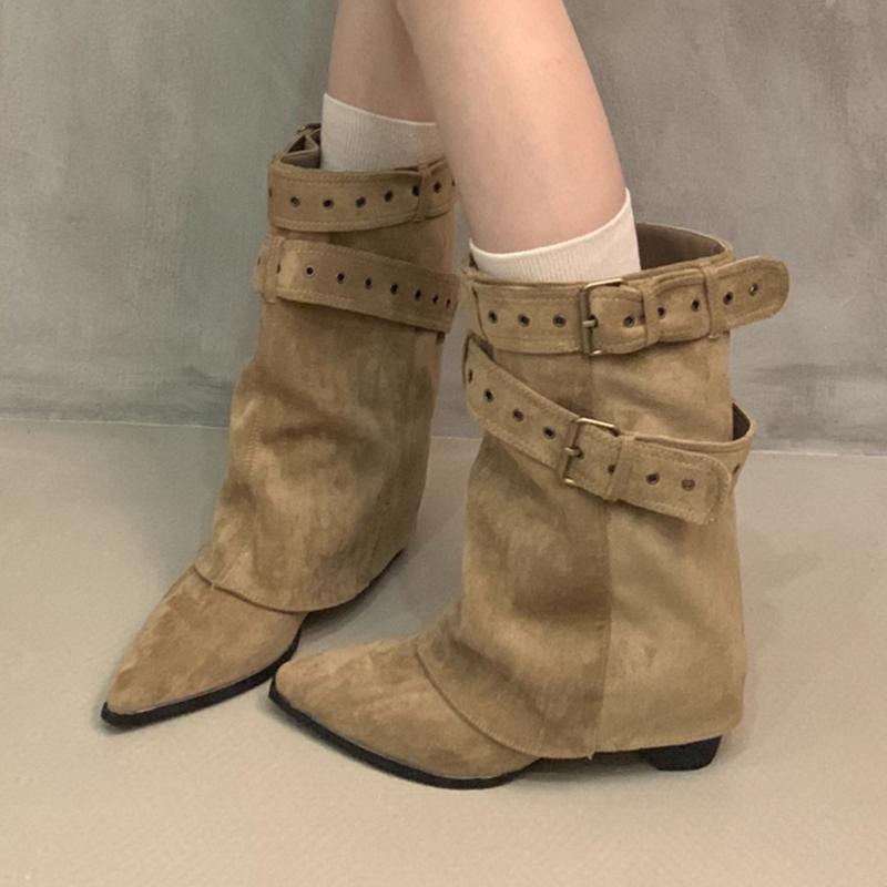 Pointed Toe Women Ankle Boots Suede High Heels Designer Shoes Dress Pumps Woman Botas 2025 Winter Chelsea Boots Mujer