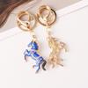 2026 New Horse Keychain Sparkling Crystal Metal Animal Pony Handbag Pendant Decoration Car Key Ring New Year Souvenir Gift