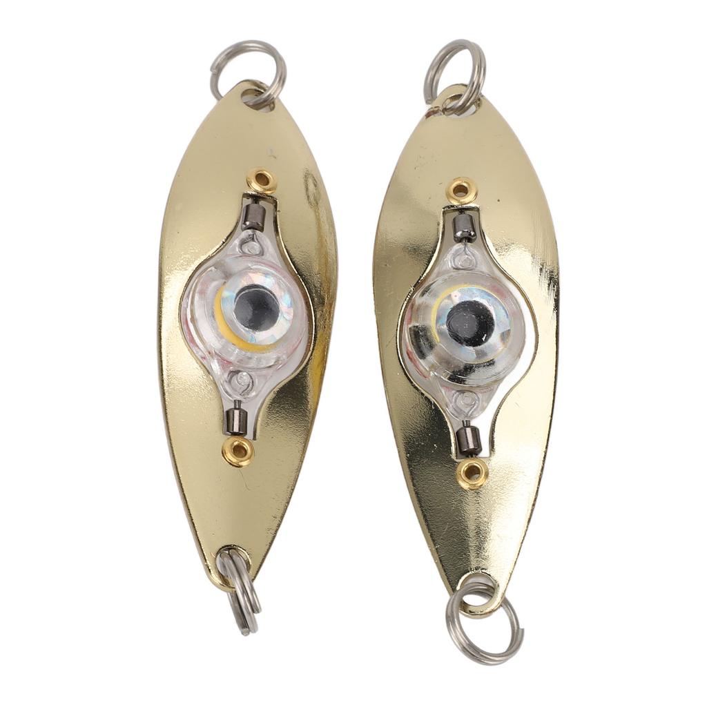 2pcs Fish Eye LED Fishing Lures Lighted Fishing Spoons Underwater Bait Flasher Deep Drop Light for Saltwater Freshwater White Light