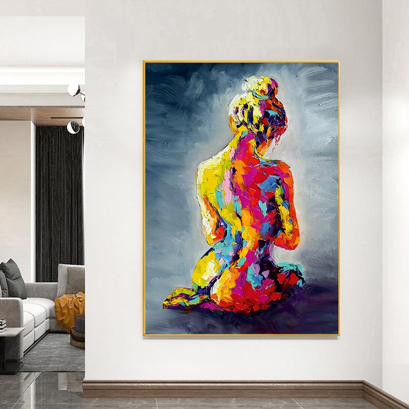 Abstract Nude Girls Canvas Painting Wall Art Sexy Woman Art In Colors Decoration Posters and Prints Home Wall Decor, No Frame