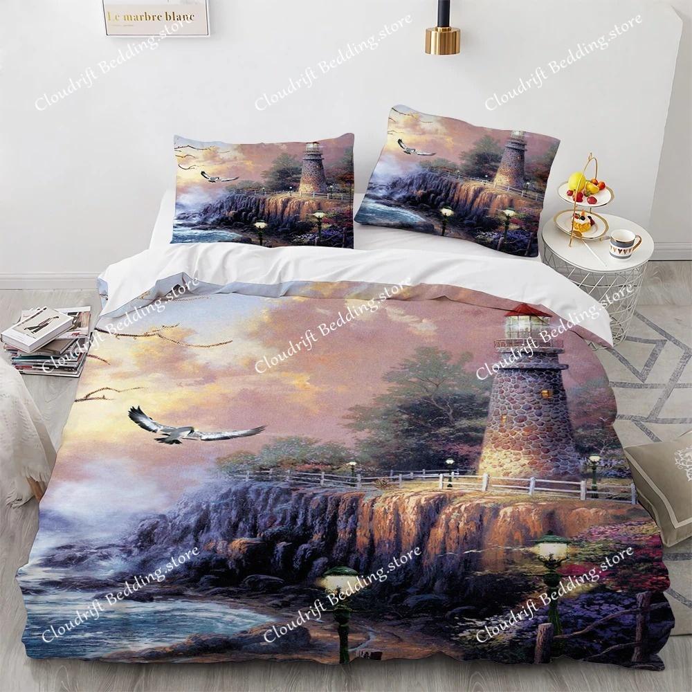 Oil Painting King Queen Duvet Cover Vintage Building Landscape Bedding Set for Adults Retro Art microfiber Quilt Cover