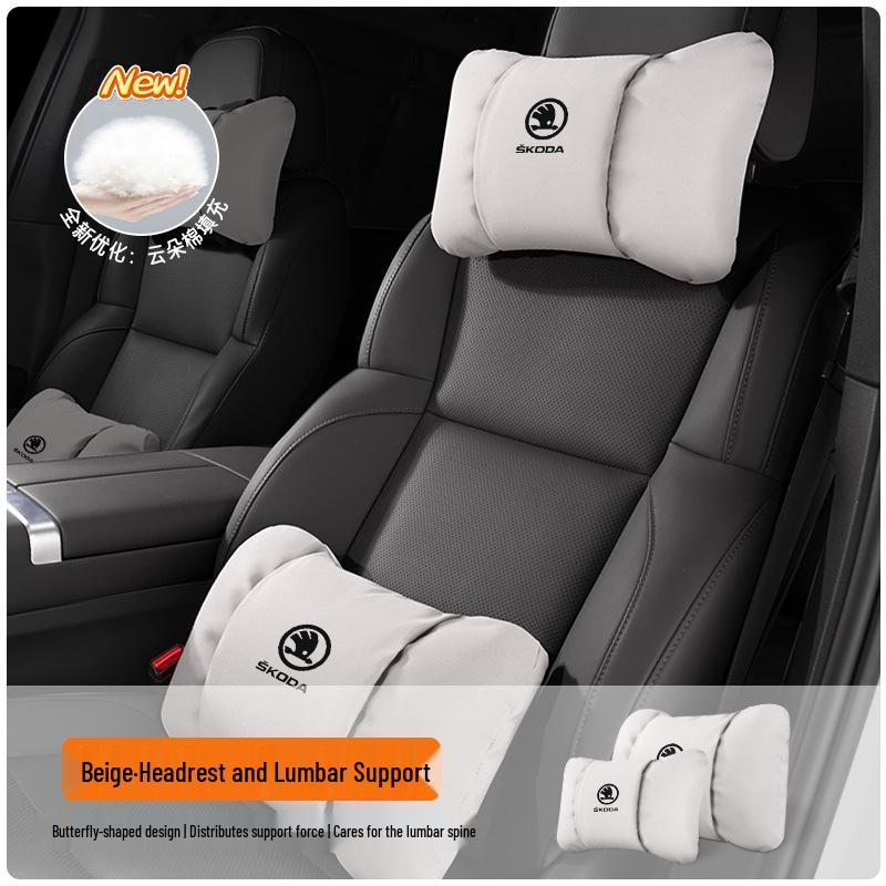 Skoda Headrest Lumbar Support Pillow for Octavia, Superb, Kamiq, Karoq - Neck Protection Cushion