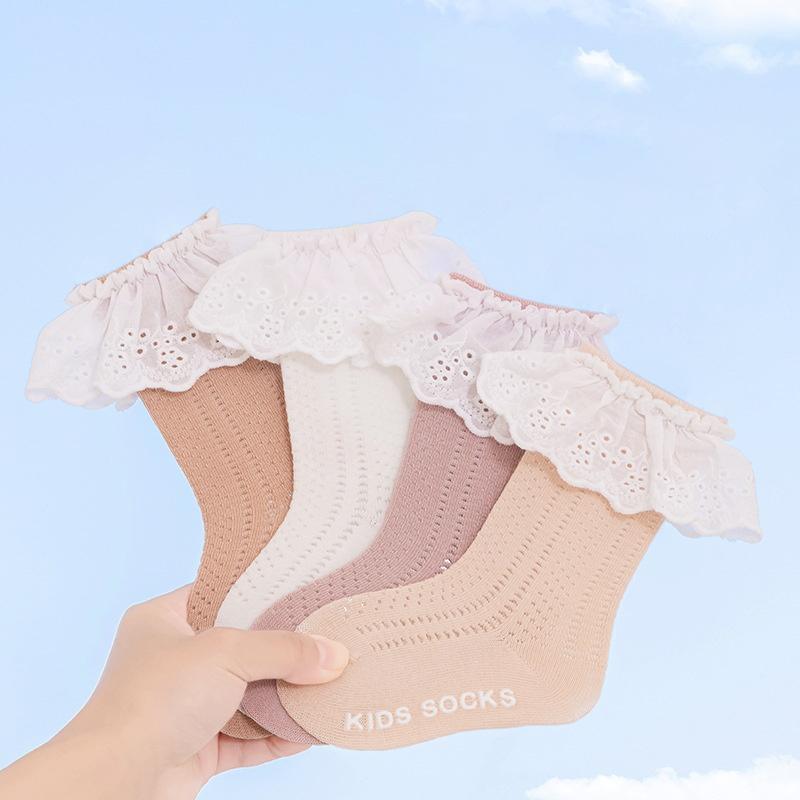 4Pairs/set Baby Socks For Girls Summer Infant Girl Toddler Sock Anti-slip Newborn Cotton Lace Children's Princess Socks 0-5Years