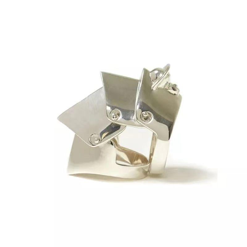 Willa Punk Style Adjustable Saturn Armor Ring - Multi-Layer, Movable, Four-Section Design.