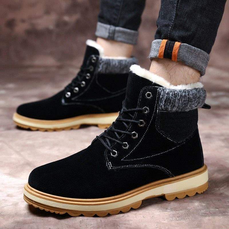 Snow Boots Men's Autumn High-top Thermal Cotton Shoes Youth Versatile Thermal Cotton Boots Men's Short Boots