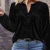 Spring and Autumn New Solid Color Pullover V-Neck Casual Temperament Commuter Button Long Sleeve Top Women