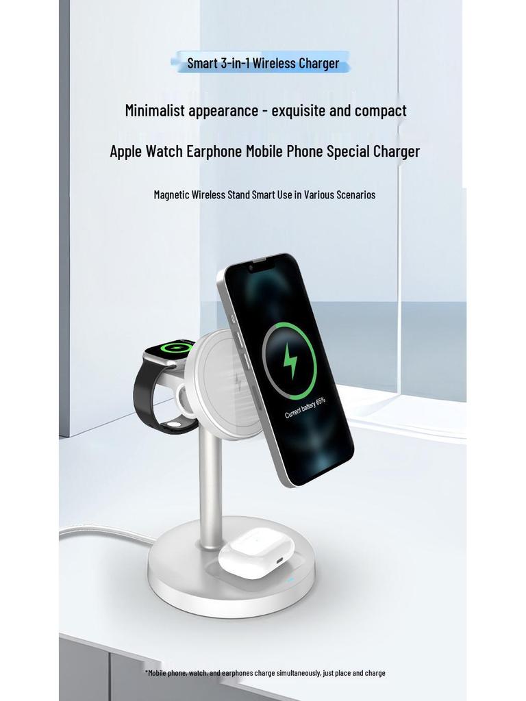 Desktop 15W Wireless Charger with Magnetic Attachment & Phone Stand for Apple Devices