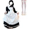 AOTYP Maid Classical Halloween Size for Men and Women Costume, Long, British-Style Ruffled, Black, 4-Piece Set, Apron, Headband, Costume, Cute,