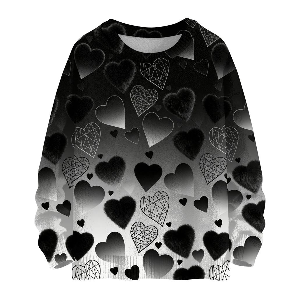Women's Fashion Casual Long,Sleeve Valentine's Day Round,Neck Knit Pullover Top