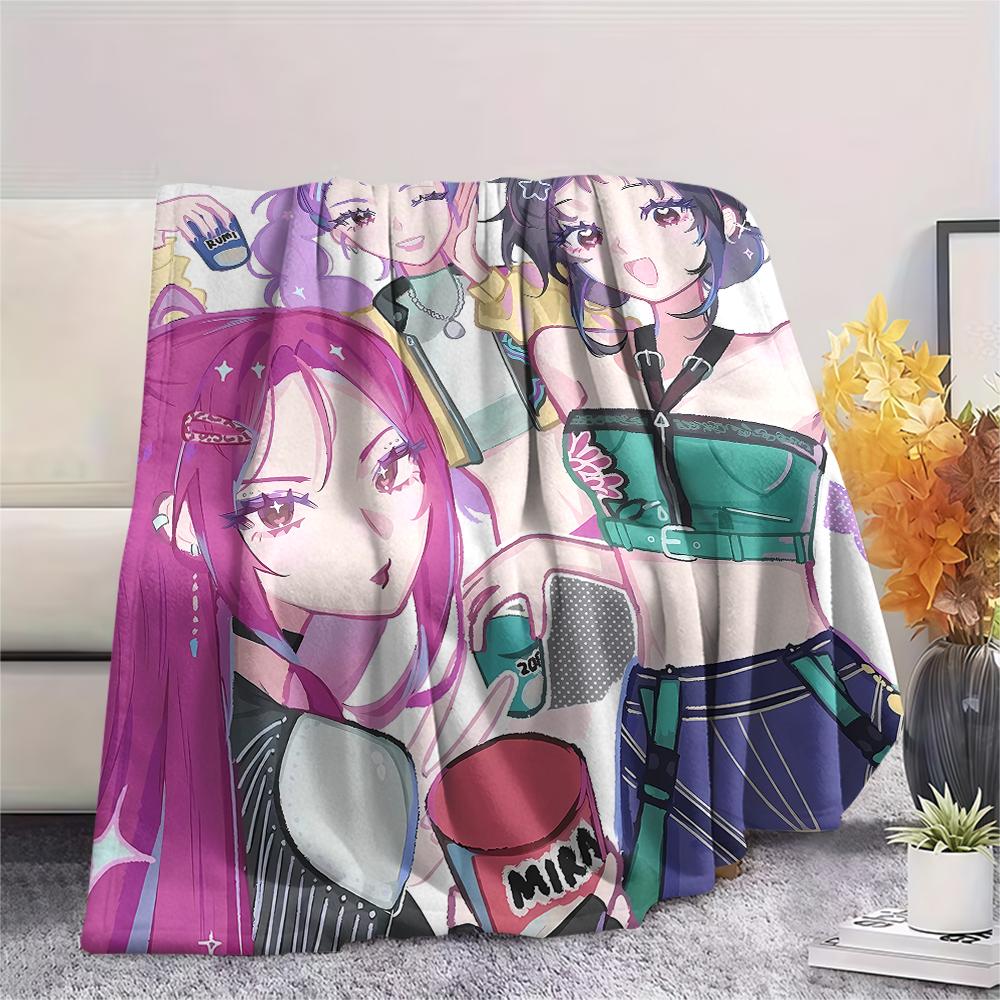 1PC Kpop Demon Hunters Print Flannel Blanket, High Quality All Seasons, Home Decor, Warmth and Comfort, Perfect for Christmas Gifts