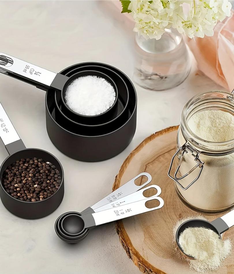 8PCS plastic measuring cup Spoon Set Stainless Steel handle Kitchen Baking Tools Accessories Weighing gadgets