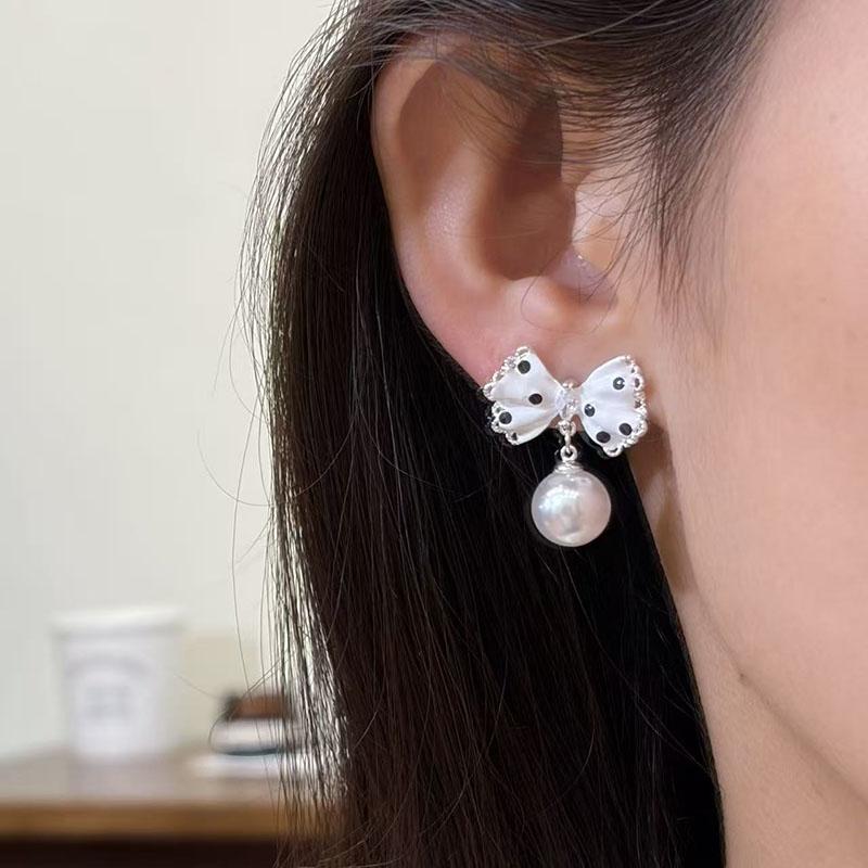 Cute Pearl Bowknot Drop Earrings For Women Trendy Dot Bow Dangle Earrings Minimalist Sweet Wedding Party Jewelry Pendientes Gifts