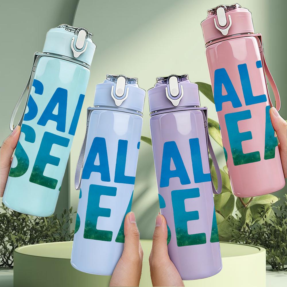 1PC Salt Sea Bold Letter Text 750ml Color Plastic Sports Water Bottle Leakproof Flip Straw Lid For Sports Office Home Use