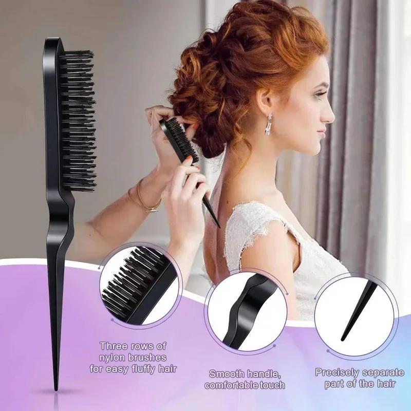 5pcs Hair Styling Set 2in1 Edge Control Brush Teasing Brush Rat Tail Fine Comb Wide Tooth Comb Hairdressing Tools Salon