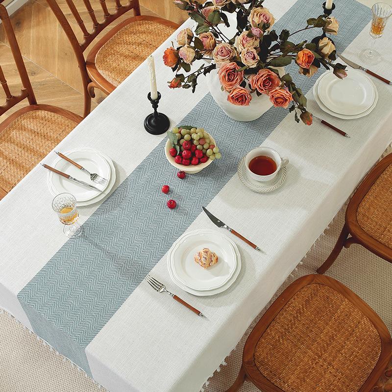 Tablecloth Ins European And American Style Lace Cotton And Linen Fabric Striped Simple Square Dining Table Mat Coffee Table Tablecloth Ins Style