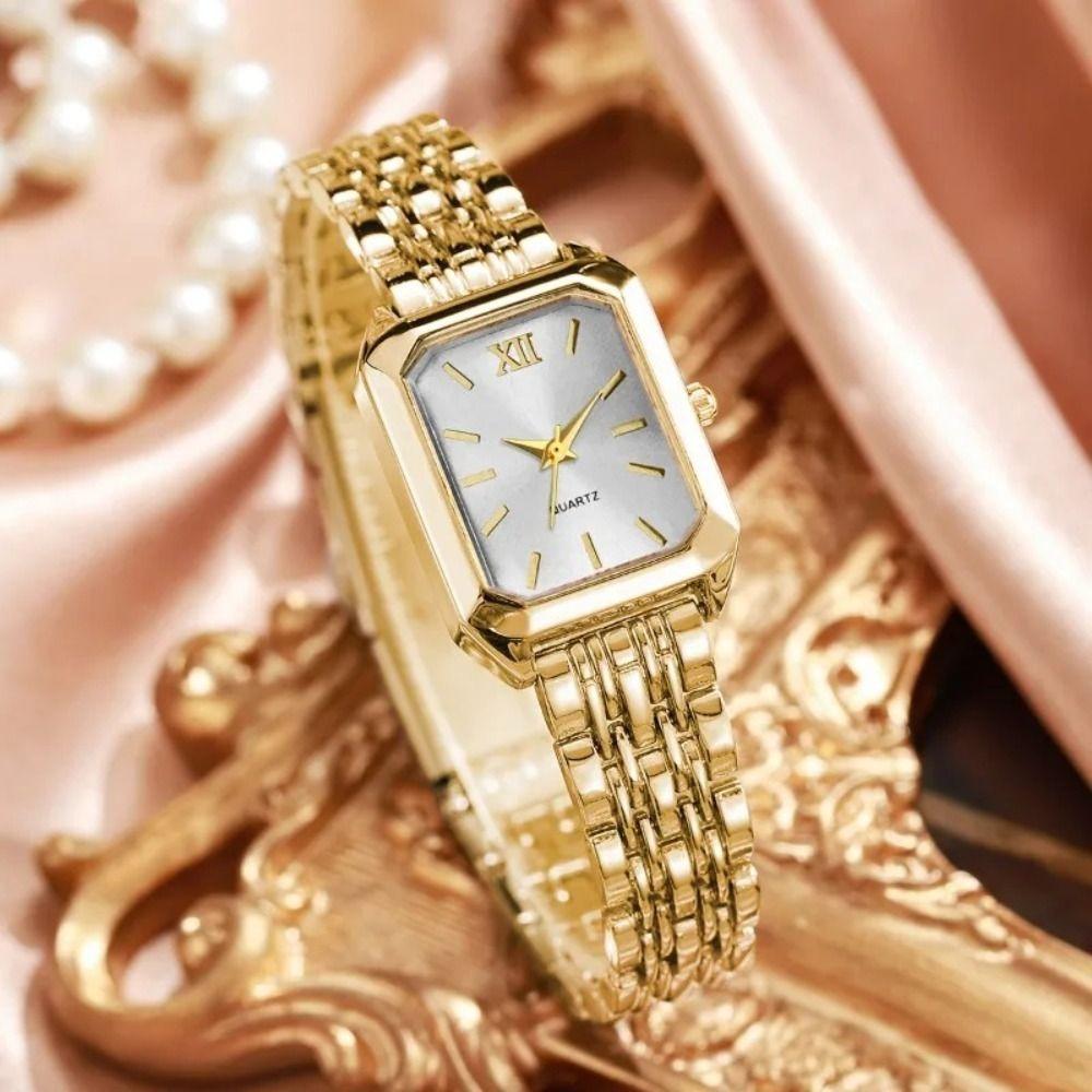 Fashion Watch and Rhinestone Bracelet Set Rectangle Ladies Wristwatches Girls Clock Festival Gift