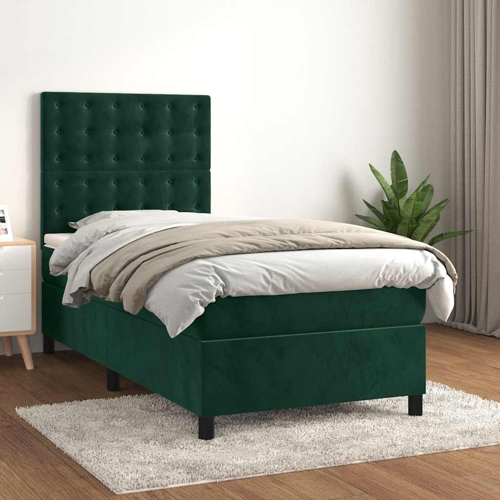 Box Spring Bed with Mattress Dark Green 100 x 200 cm Velvet