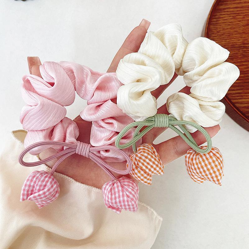 Tulip Large Intestine Hairband Head Rope Female Tie Ponytail Leather Tie Hair Rope Butterfly Knot Satin Sweet and Cute Headwear