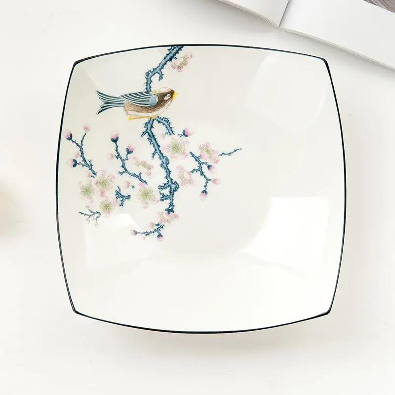 Бытовая костяная керамика Таншань столовая посуда 8-дюймовая керамическая глубокая тарелка неправильной формы квадратная тарелка для стейка керамическая тарелка-ракушка