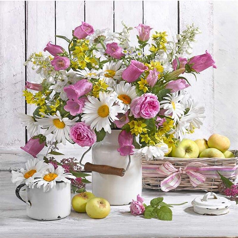 DIY 5D Diamond Painting Vase Diamond Embroidery Rose Flower Cross Stitch Full Round Drill Resin Home Decor Manual Gift