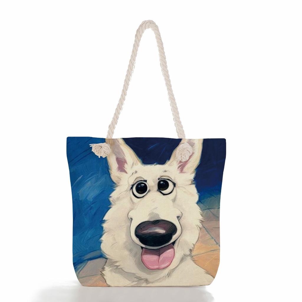 Dicke Seil-Einkaufstasche mit Hundemuster, ein Schultergurt, Strandtasche 7280 CLE
