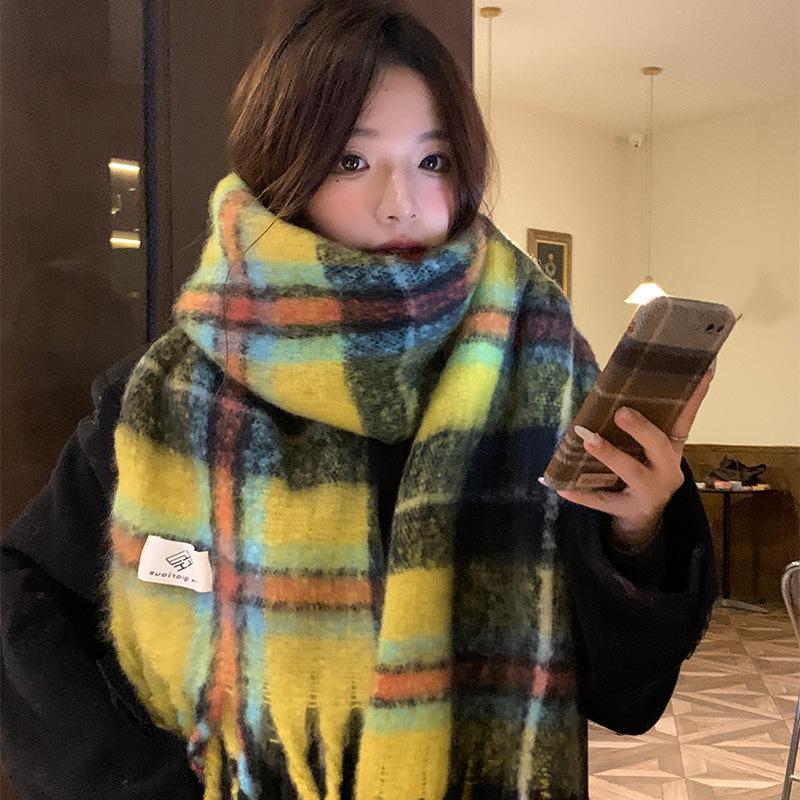 Iceland Blue Grid Scarf New Thickened Women's Winter Warm Atmosphere Student Gift Scarf