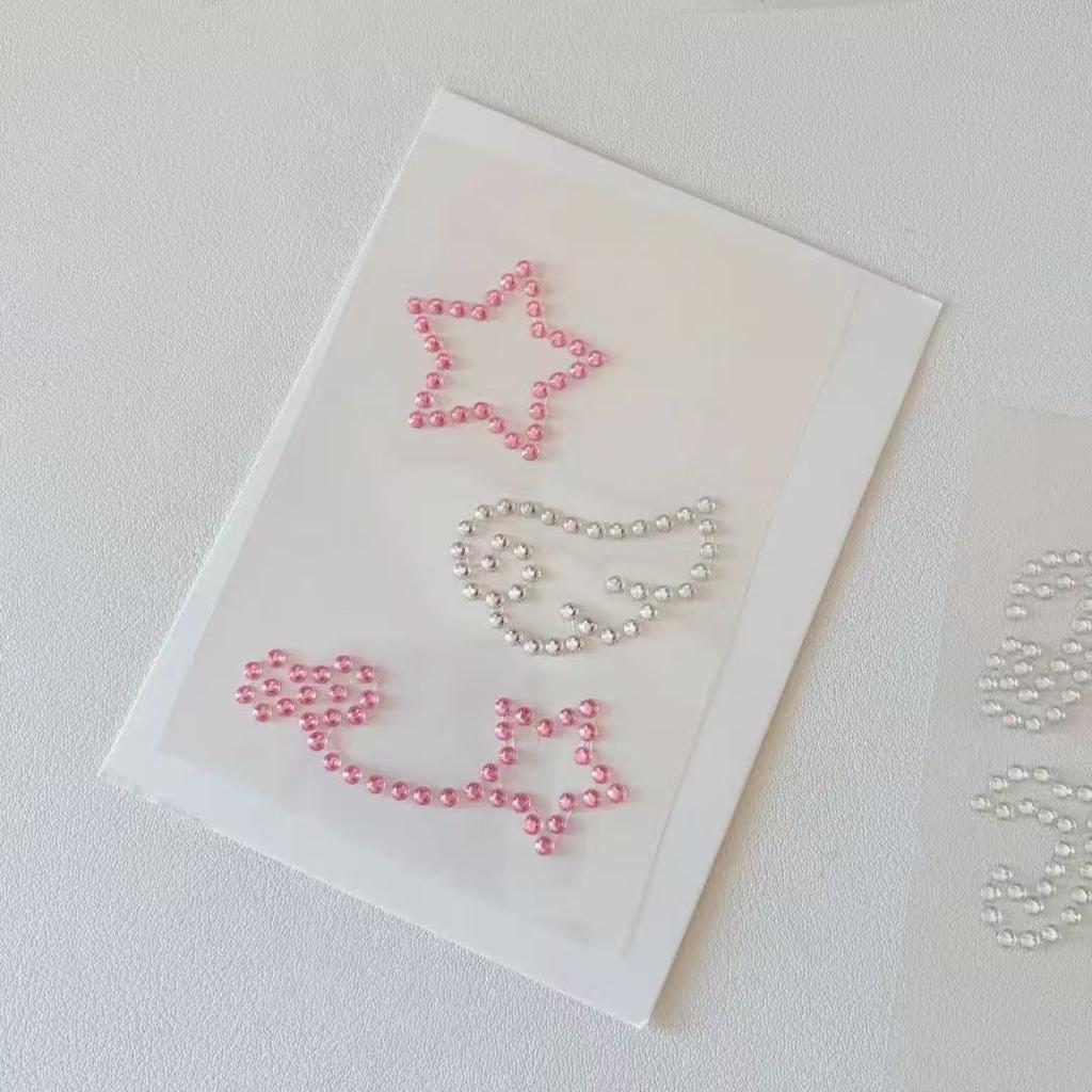 3D Rhinestone Chain Photo Card Stickers Korean Style Music Note Wing Crystal Diamond Sticker for Scrapbook Journal