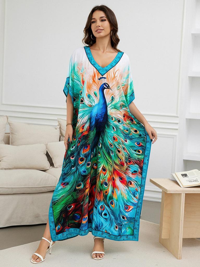 European-American Cotton Tie-Dye Beach Dress: Loose Robe & Bikini Cover-Up