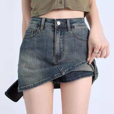 Women's American Retro High-Waisted Slim Denim Skirt - Summer Hot Girl Style, Large Size, Tight Fit, Short 