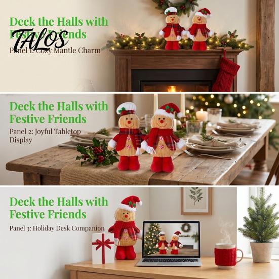Creative Christmas Dolls for Home Gingerbread Plush Doll Decoration, Stuffed Boy Girl Indoor Winter Festive Soft Furnishings Ornament Tiered