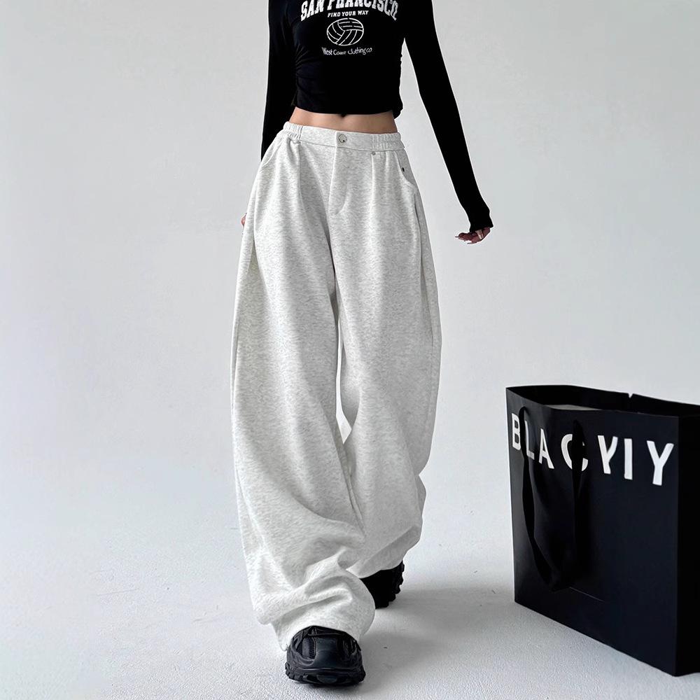 

2025 Autumn/Winter Women s Gray Wide-Leg Pants - Casual, Relaxed Fit Small