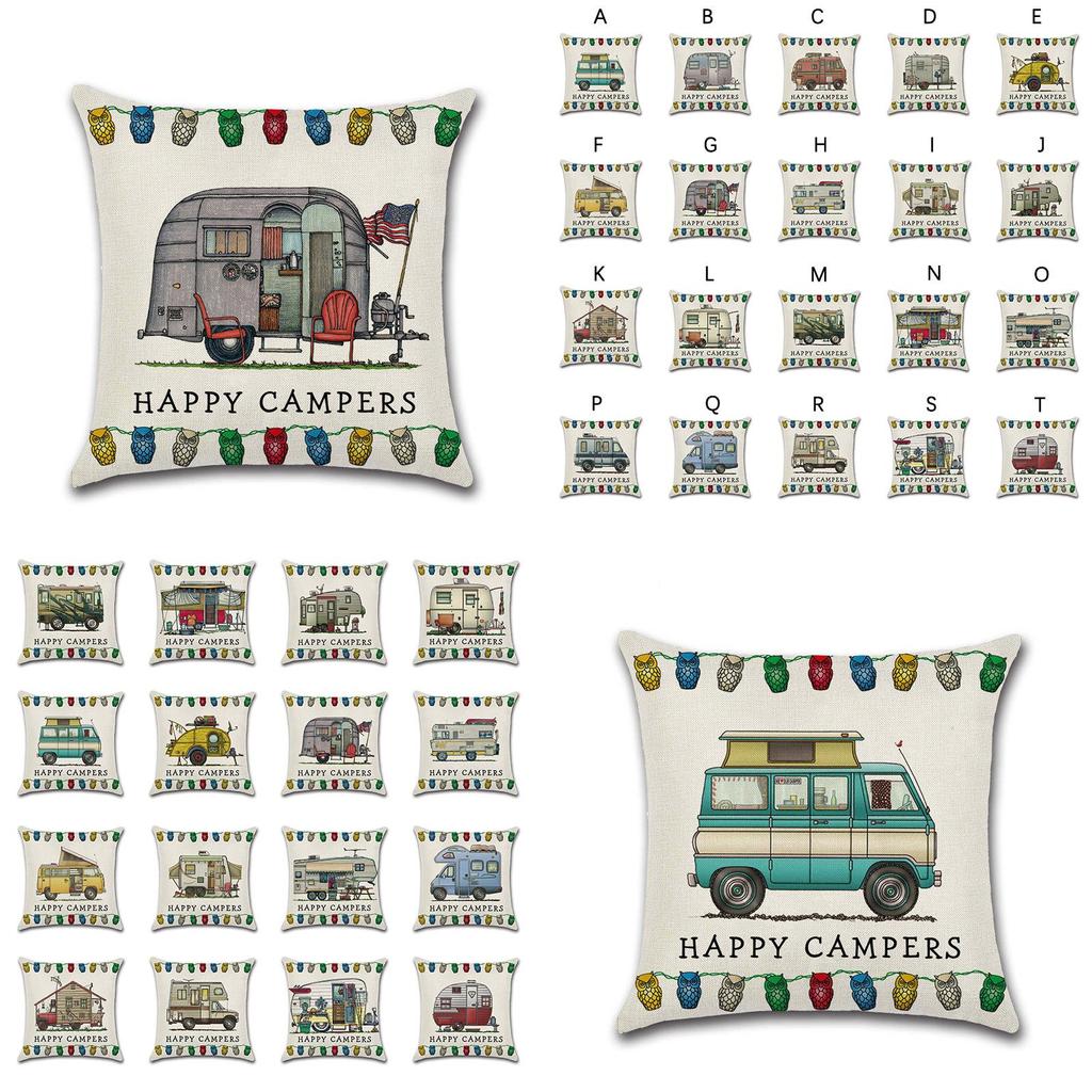 Ornate Happy Campers Sofa Throw Cushion Cover Ideal For Home Dcor